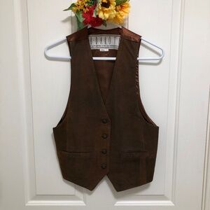 BB Dakota Brown Leather Vest with Shimmering Satin Back